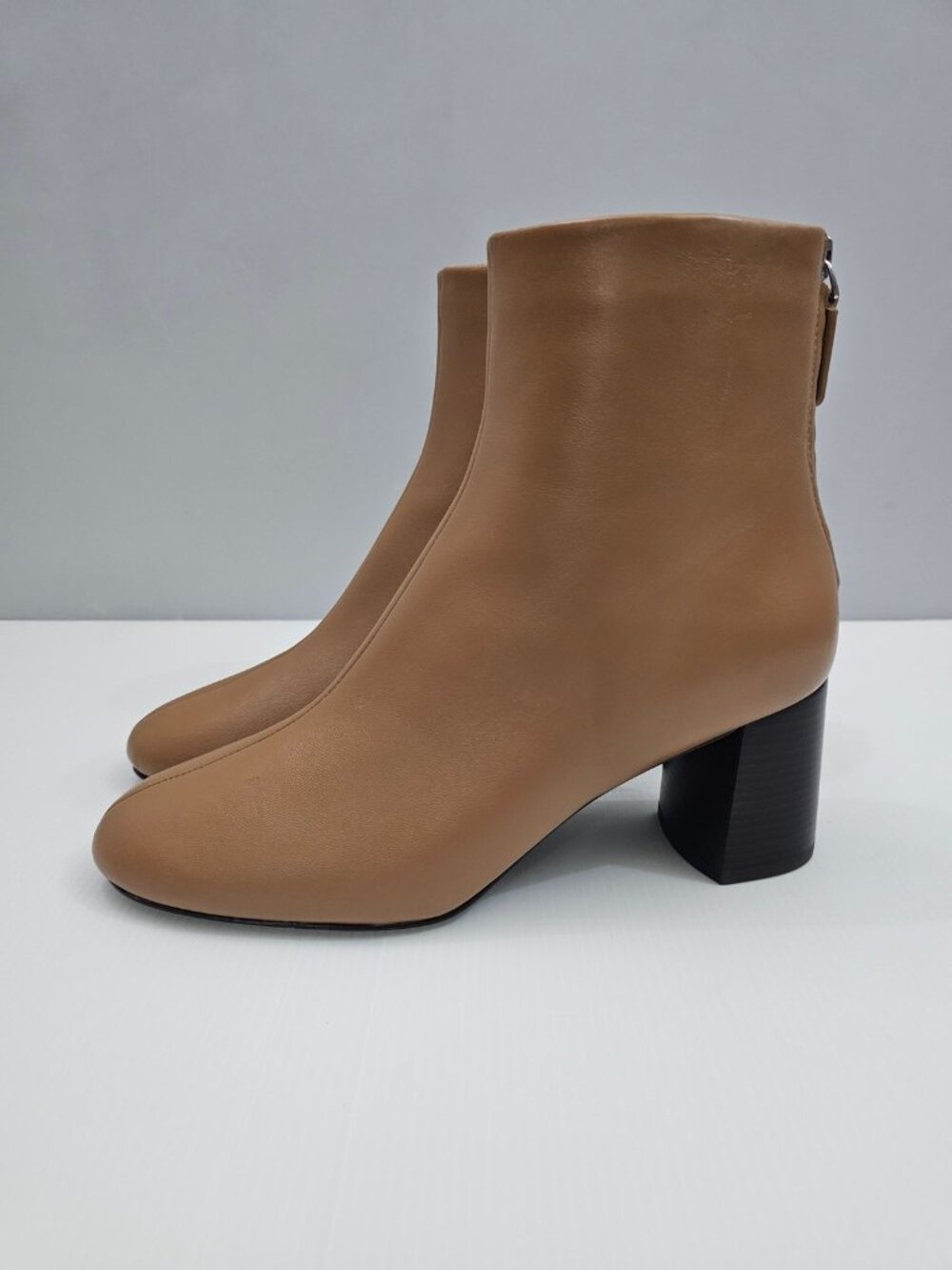 3.1 Phillip Lim Nadia Camel Brown Leather Ankle Boot Block Heel Back Zip EU 39